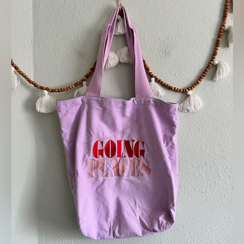 Ban.do “going places” lilac embroidered tote